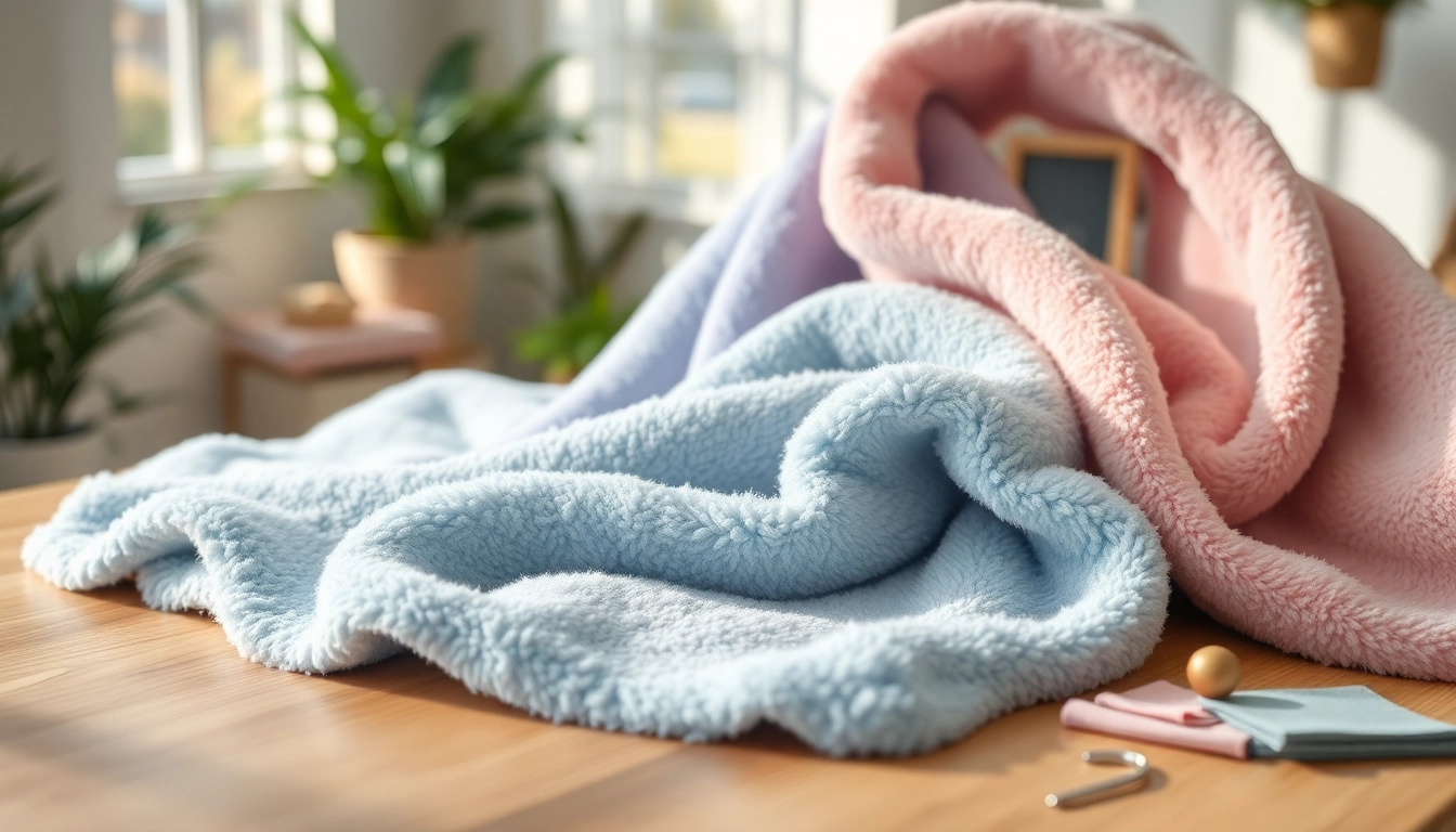 Fleece stof met verschillende kleuren prachtig gepresenteerd op een houten tafel.