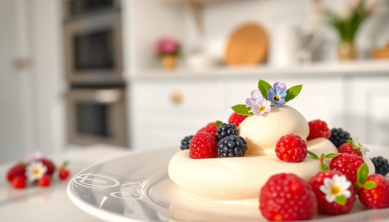 Bereid een fluweelachtige mousseline en versier met bessen voor een elegante presentatie.
